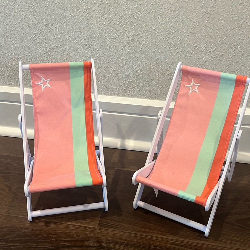 American Girl Pink and Green Doll Beach Chairs